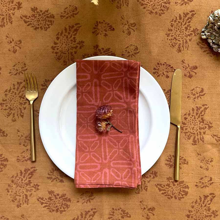 Organic Cotton Dinner Napkin - Set of 4 in Terracotta Stars