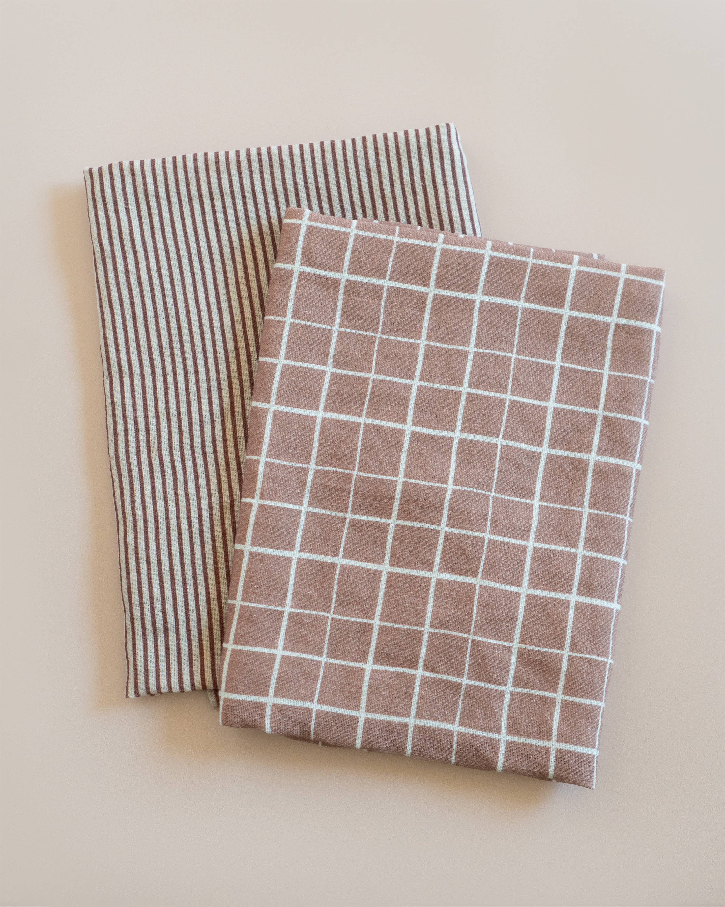Mocha Grid Organic Linen Tea Towel