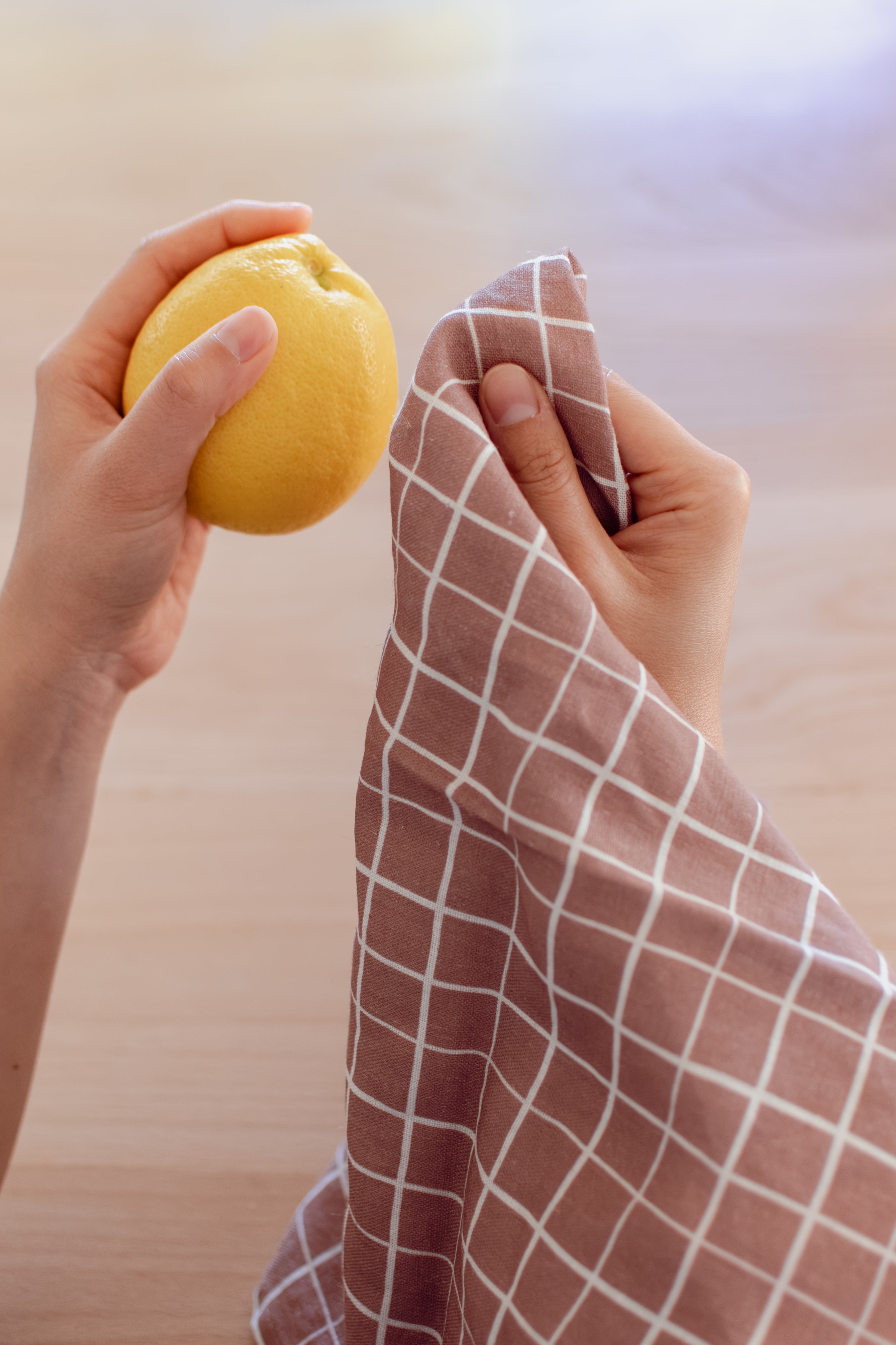 Mocha Grid Organic Linen Tea Towel