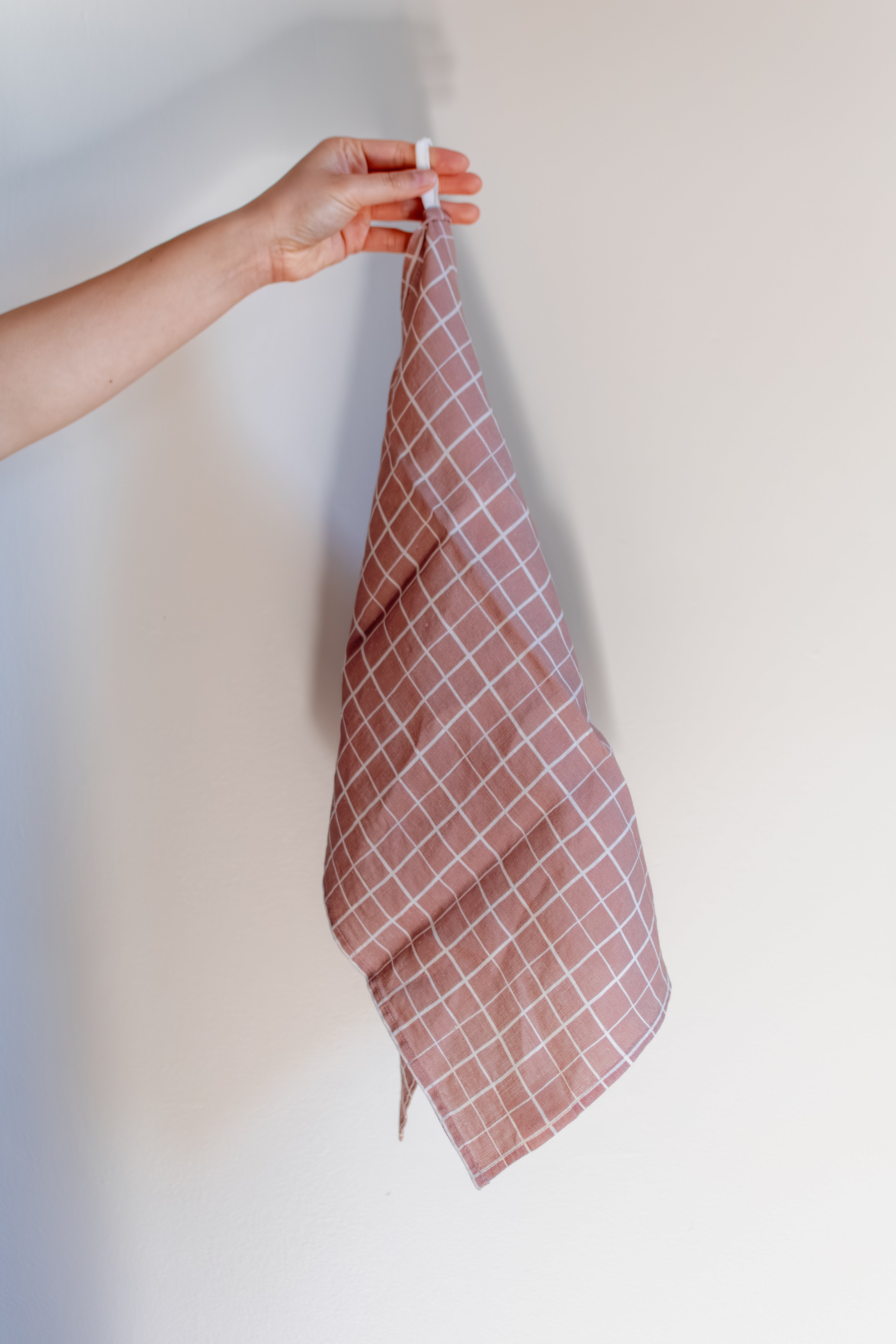 Mocha Grid Organic Linen Tea Towel