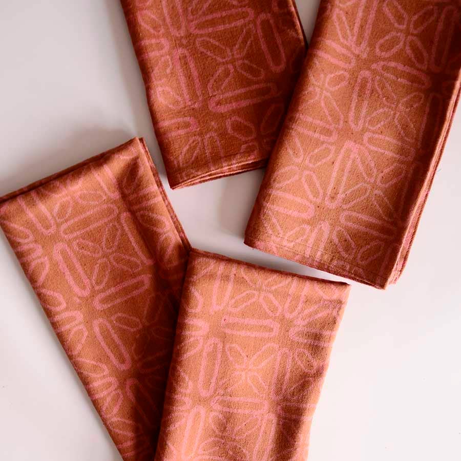 Organic Cotton Dinner Napkin - Set of 4 in Terracotta Stars