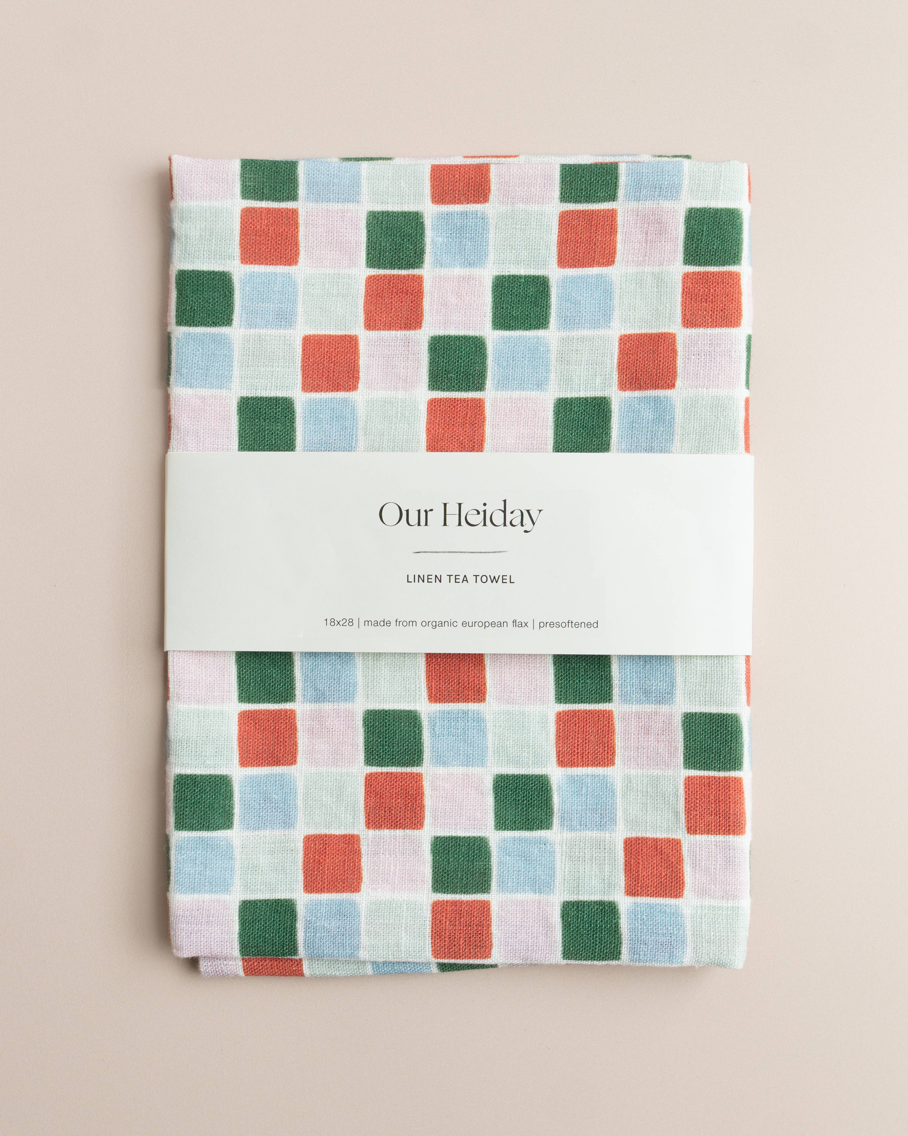Festive Tile Organic Linen Tea Towel