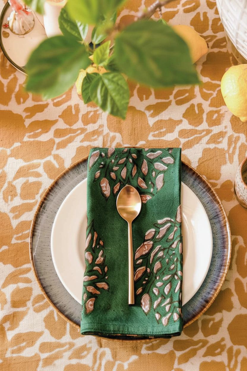 Organic Cotton Dinner Napkin - Set of 4 in Leah Leaf