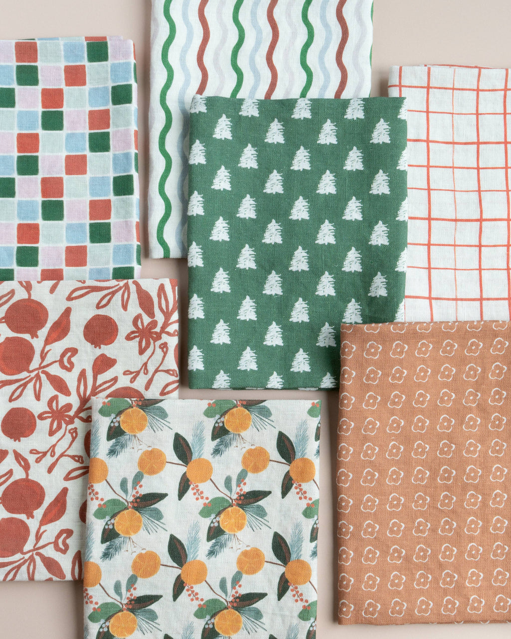 Festive Tile Organic Linen Tea Towel
